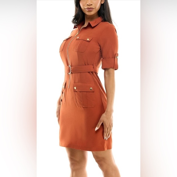 Sharagano Women's Short Sleeve Casual Shirt Dress with Front Pockets Size 14 - Picture 3 of 12